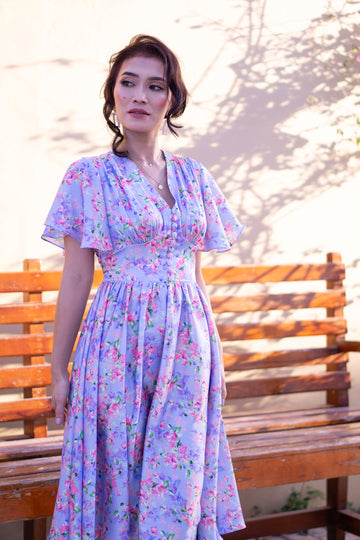 Bougainvillea Knee High Dress Purplish Blue