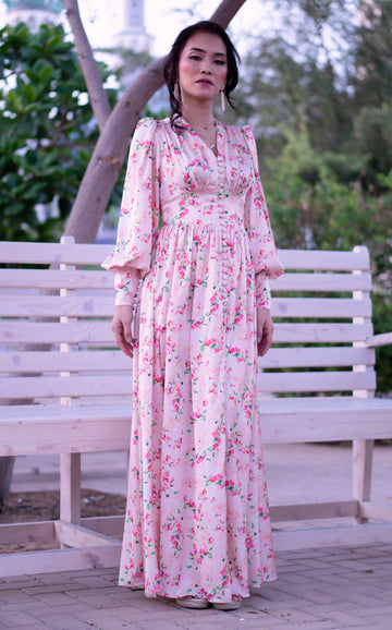 Bougainvillea Waist Inset Dress Full Peach