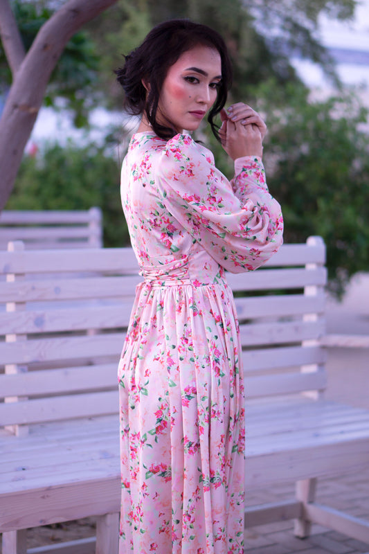 Bougainvillea Waist Inset Dress Full Peach