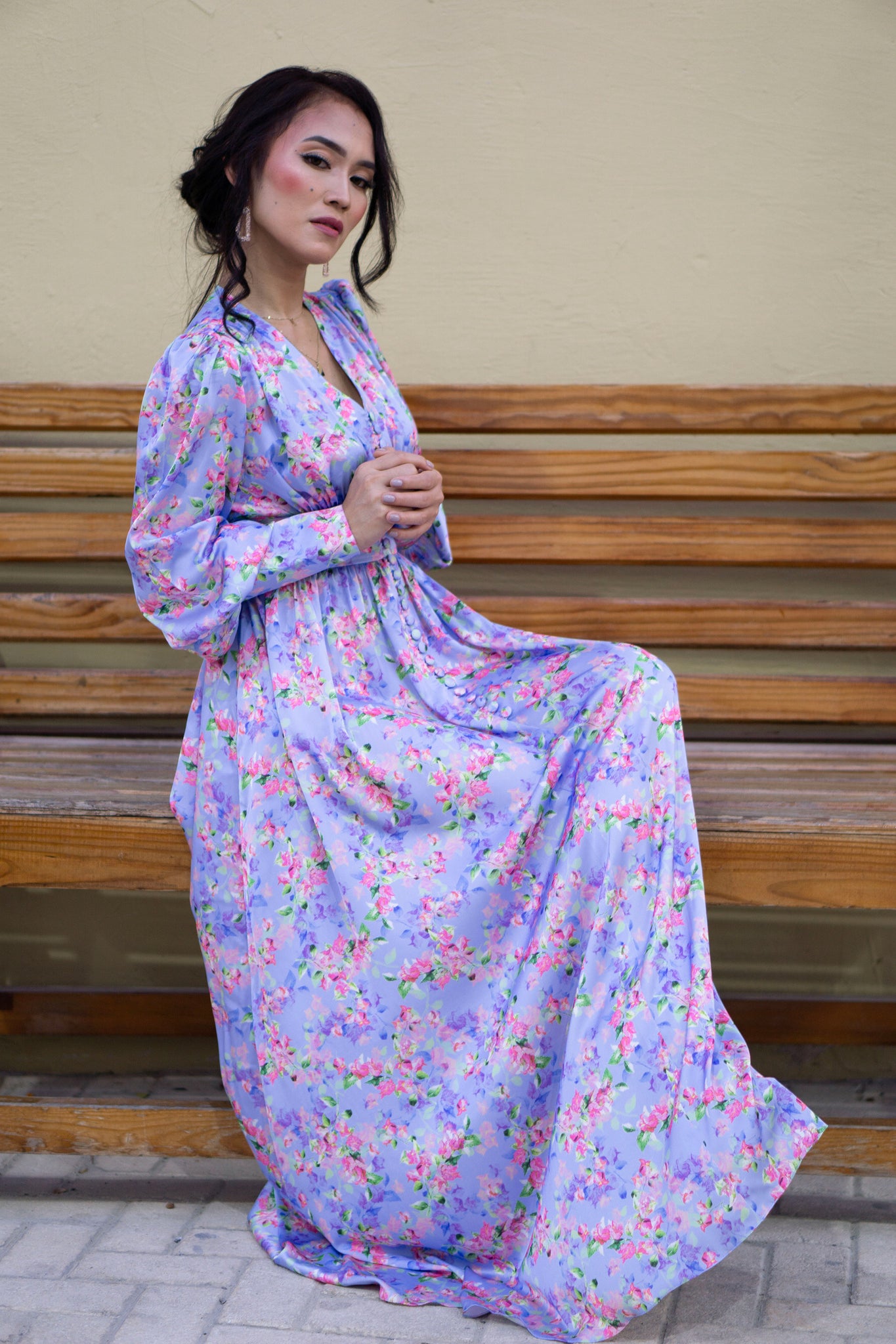 Bougainvillea Waist Inset Dress Full Purplish Blue