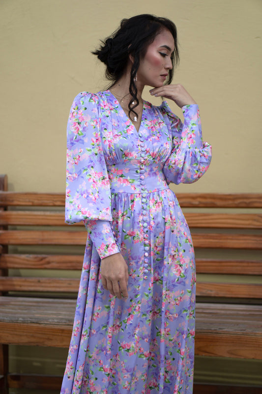 Bougainvillea Waist Inset Dress Full Purplish Blue